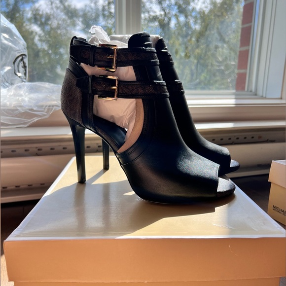 Blaze Leather and Logo Open-Toe Bootie - Picture 2 of 6